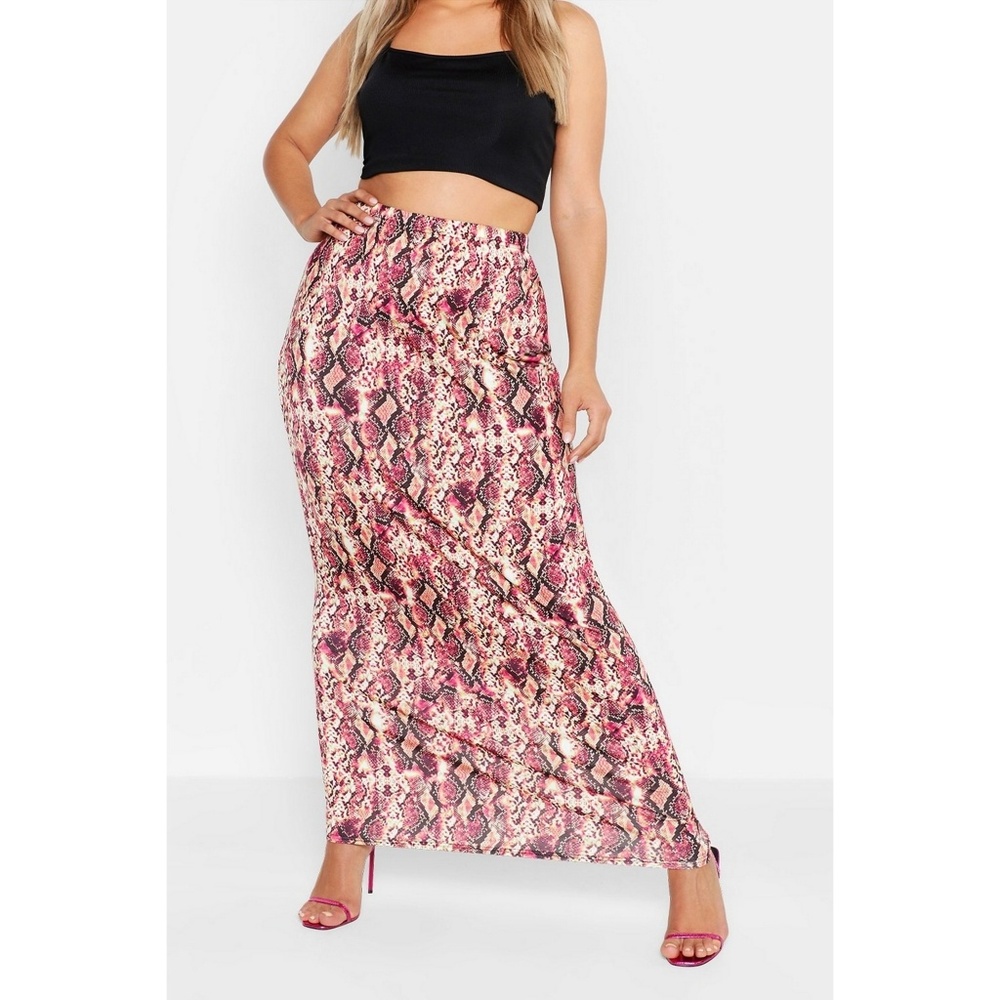 Plus Pink Snake Maxi Skirt